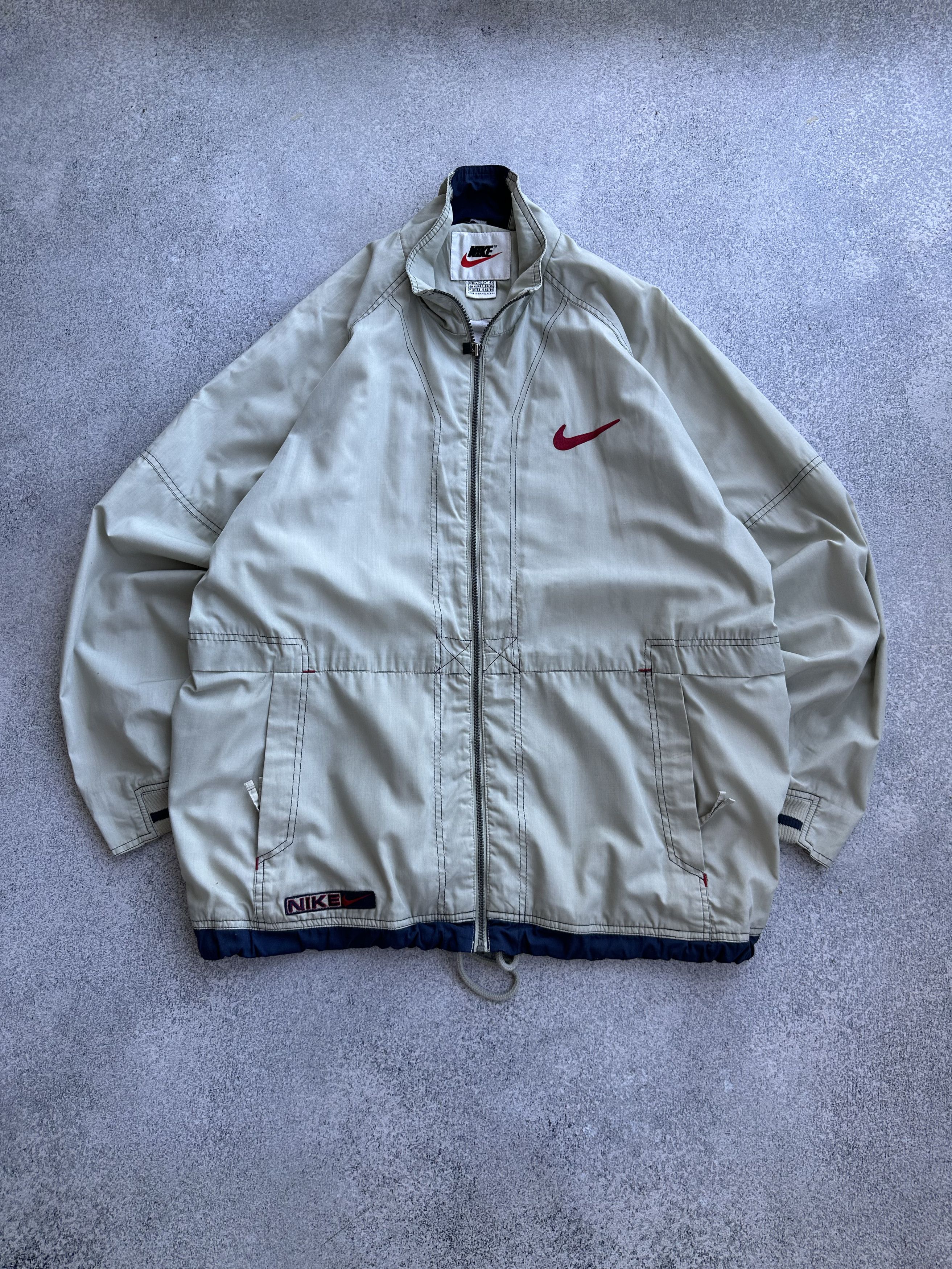 Nike × Vintage Nike Authentic Athletic Beige Vintage Track Jacket Size US L / EU 52-54 / 3 - 1 Thumbnail