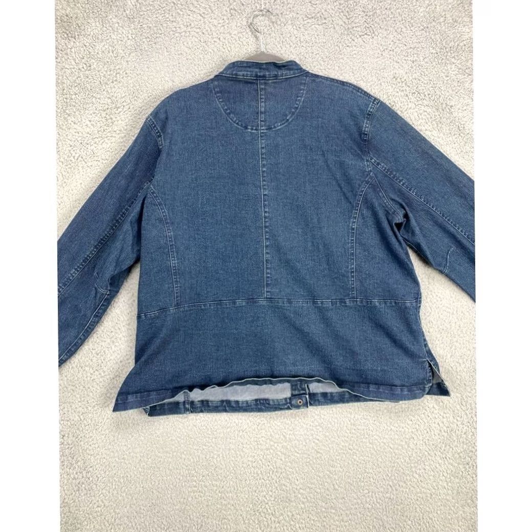 Vintage Woolrich Jean Jacket Womens XL Blue Stretch Snap Button Mandarin Collar Ladies Size 40" / US 18 - 2 Thumbnail