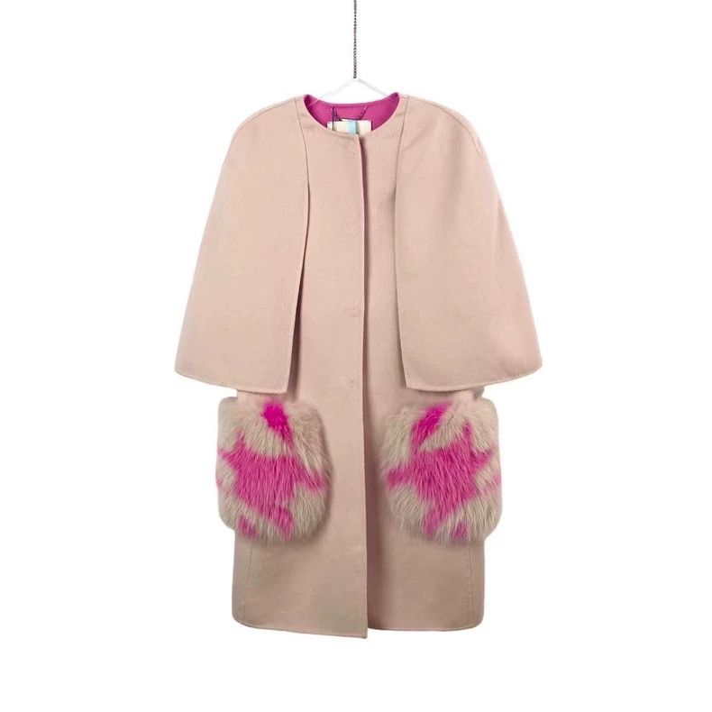 Fendi Fendi size 38 Pink and white cloak fur tweed coat Size US XXS / EU 40 - 1 Thumbnail
