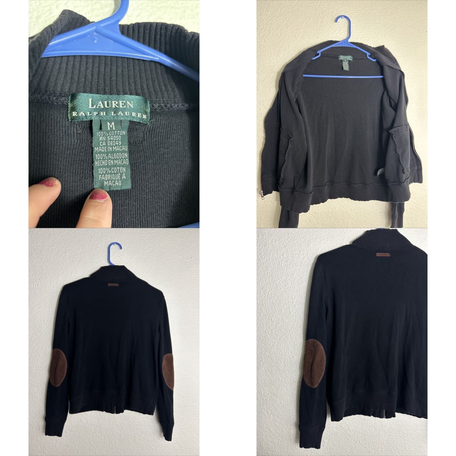 Ralph Lauren VINTAGE Lauren Ralph Lauren Mens Sweatshirt Full Zip Cotton Black Elbow M Size Size US M / EU 48-50 / 2 - 8 Thumbnail