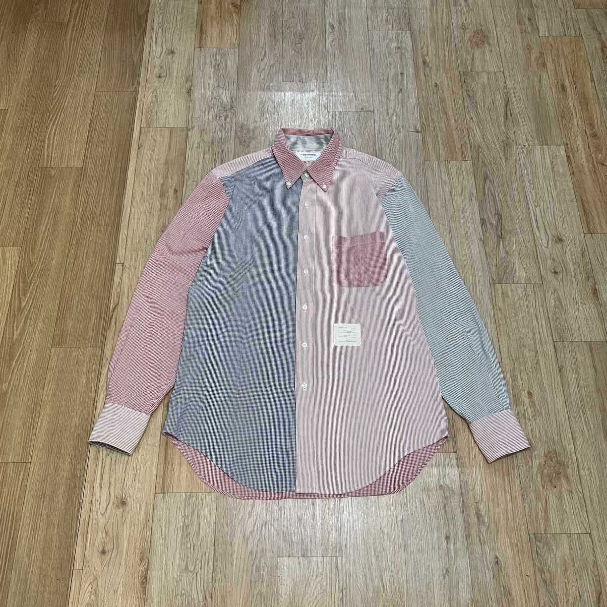 Thom Browne Thom Browne Oxford Patchwork Panel Striped Gingham Shirt Size US M / EU 48-50 / 2 - 1 Thumbnail