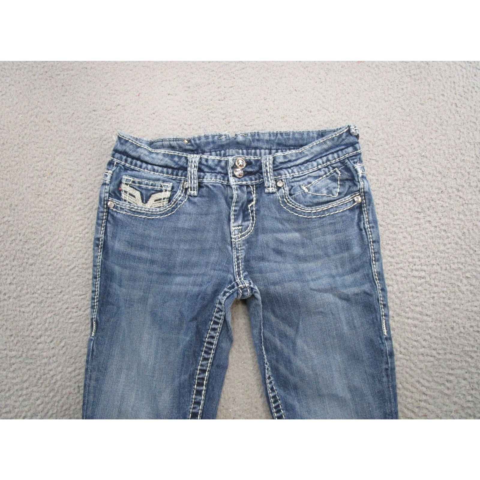 Vintage VIGOSS Women's Blue Denim Skinny Jeans 28x31 Flap Pockets Y2K USED READ Size 28" / US 6 / IT 42 - 3 Thumbnail