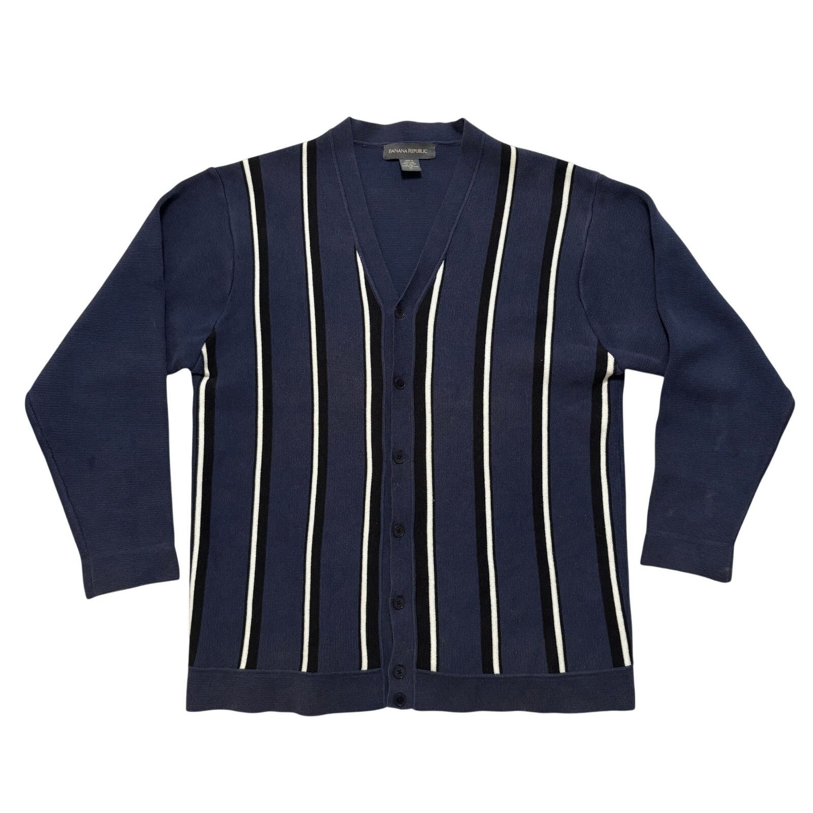 Banana Republic VTG 90s Banana Republic Striped Button Up Cardigan Navy Size US M / EU 48-50 / 2 - 1 Thumbnail