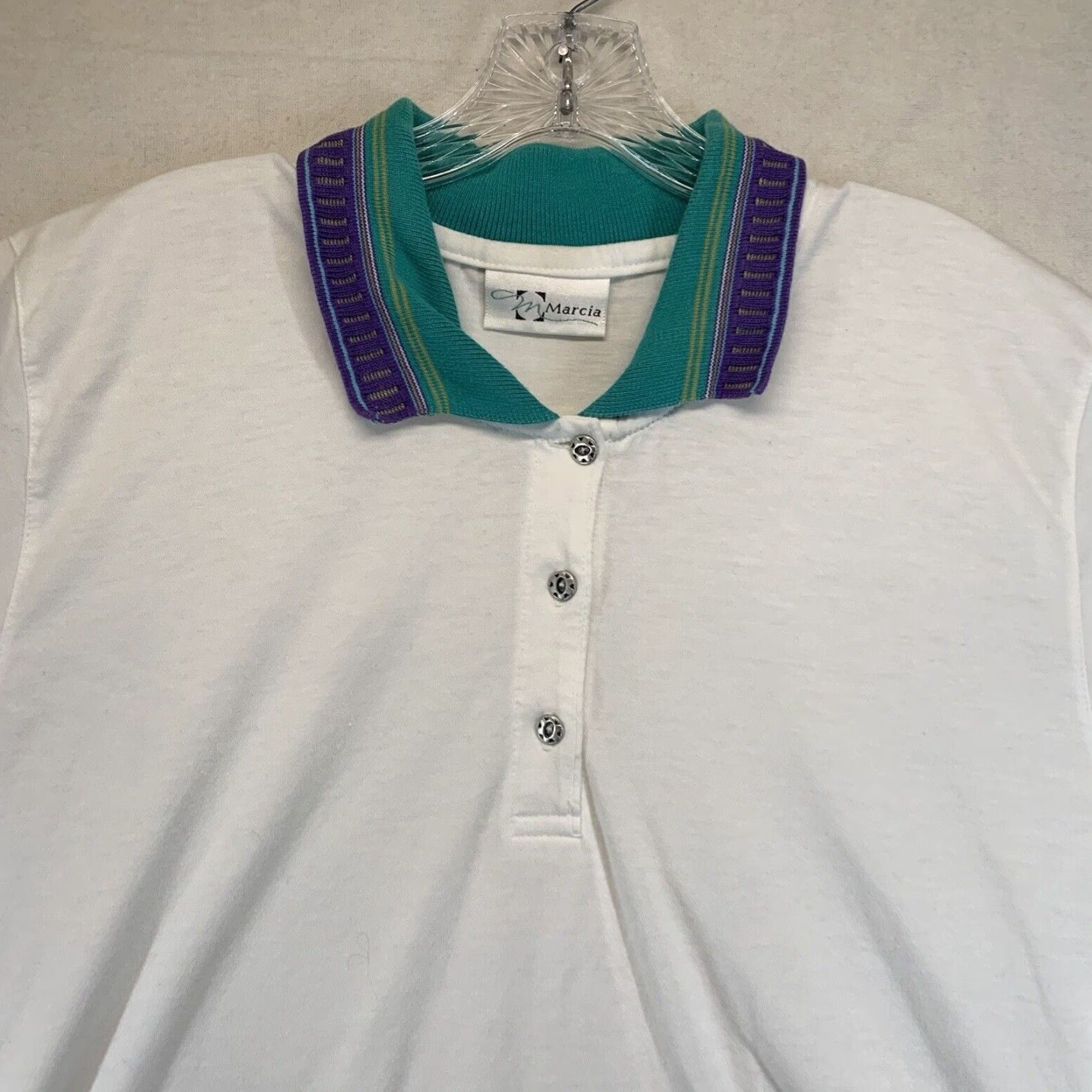 Vintage VINTAGE Marcia Polo Shirt WOMENS XL White Aztec Pattern 90s Casual Sporty Preppy Button Size XL / US 12-14 / IT 48-50 - 7 Thumbnail