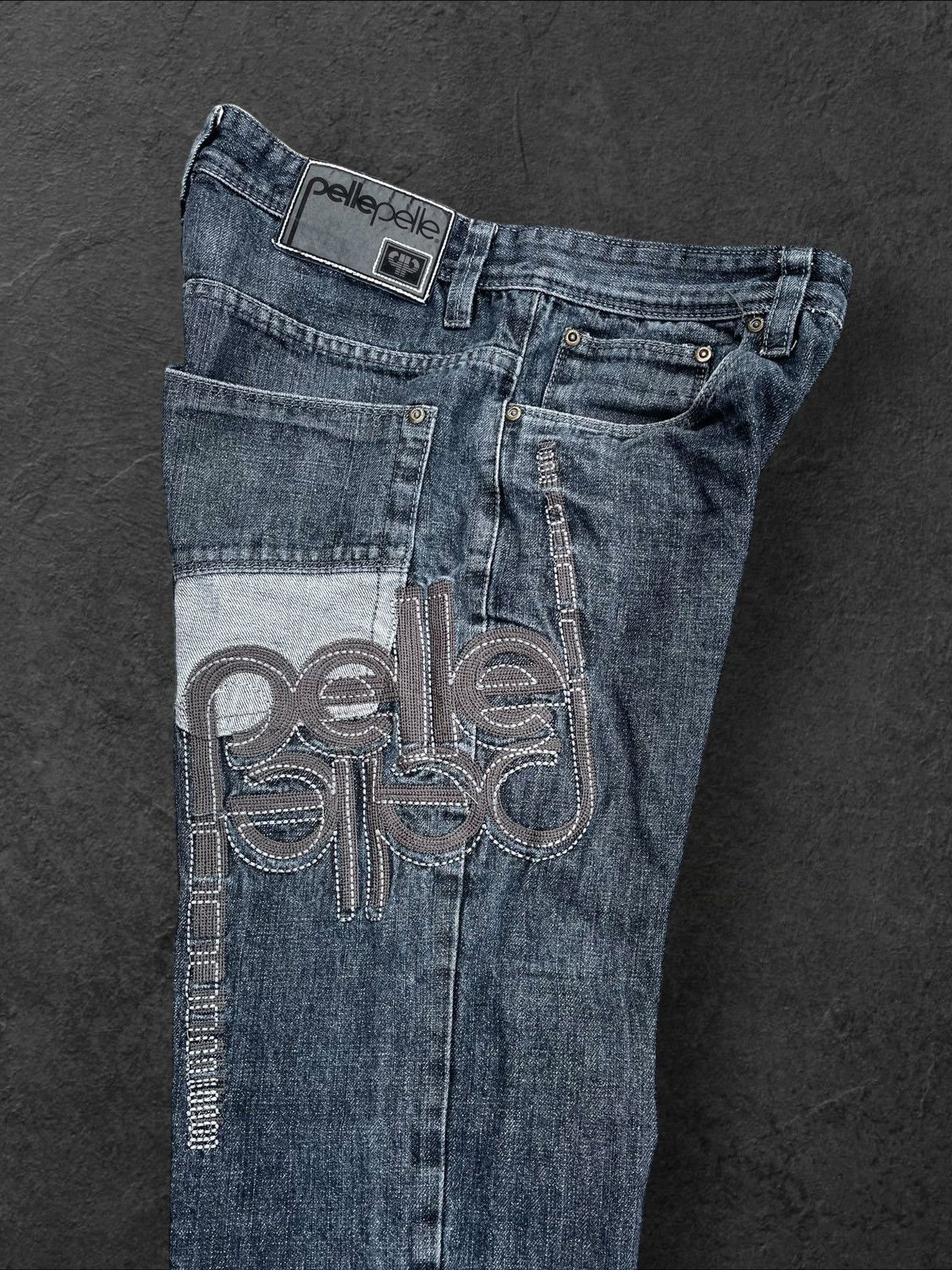 Pelle Pelle × Vintage Vintage Y2K Pelle Pelle SpellOut Denim Pants Skate Rap Jnco Size US 32 / EU 48 - 5 Thumbnail