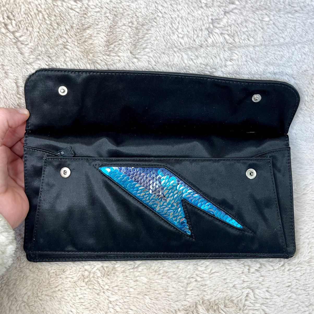 Marc Jacobs Sequin Black Satin Lightning Bolt Clutch