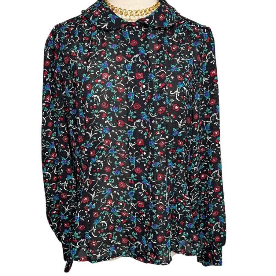 Vintage Vintage 70s/80s floral round collar secretary blouse size M Size M / US 6-8 / IT 42-44 - 1 Thumbnail