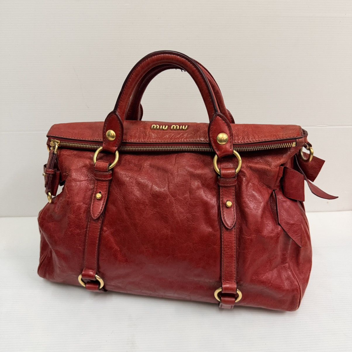 Miu Miu Miu Miu Red Leather Vitello Lux Bow Handbag Size ONE SIZE - 1 Thumbnail