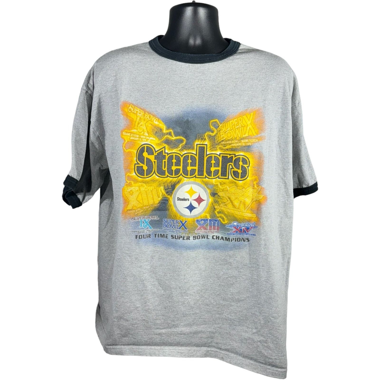 Vintage Vintage Steelers Four Time Super Bowl Champions Ringer Tee Size US XL / EU 56 / 4 - 1 Thumbnail