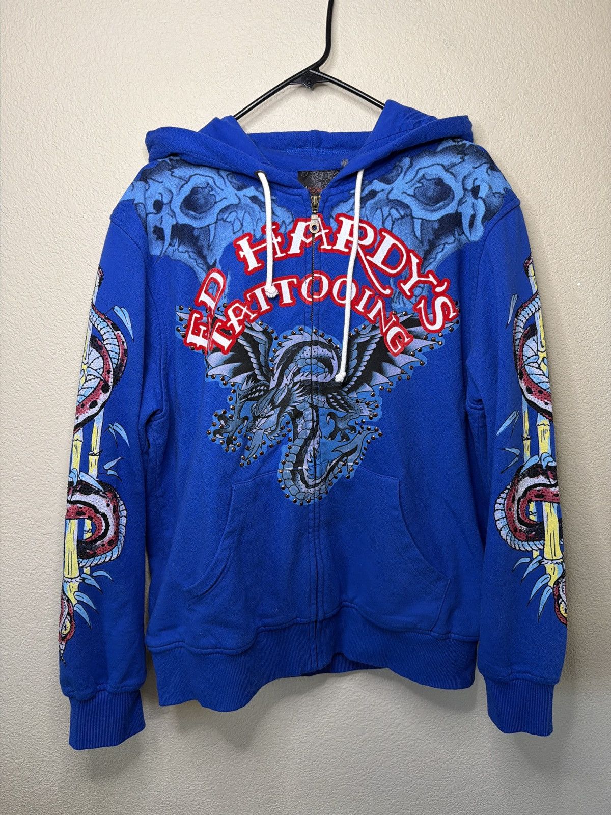 Ed Hardy Ed Hardy 10 Platinum Snake & Shoots Rhinestone Zip Hoodie XL Size US XL / EU 56 / 4 - 1 Thumbnail