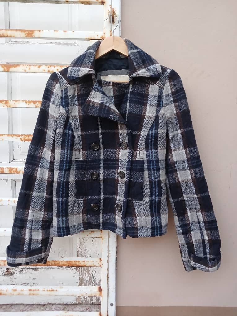 image of Abercrombie Fitch x Vintage VTG Abercrombie & Fitch Doubel Breasted Flannel Jacket in Blue Mix, Wom