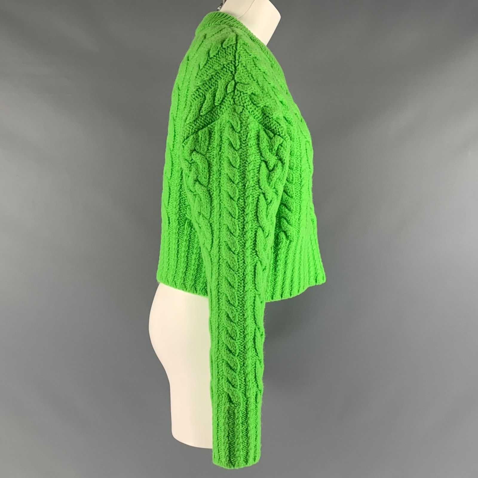 AMI AMI Size M Green Wool Cable Knit Cropped Sweater Size M / US 6-8 / IT 42-44 - 2 Thumbnail