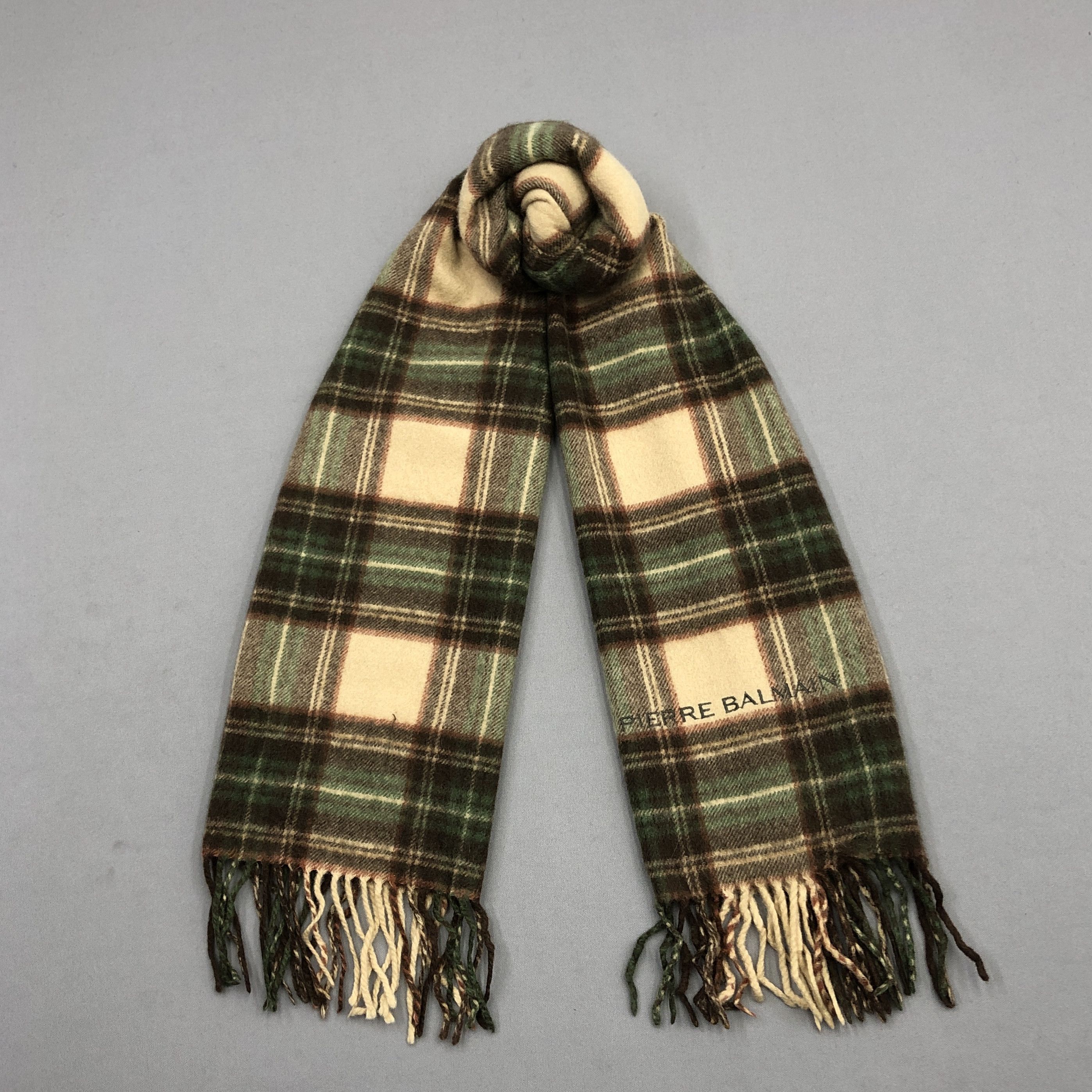 Japanese Brand Vintage Pierre Balmain Scarf Muffler Wool Plaid Scarves Size ONE SIZE - 1 Thumbnail