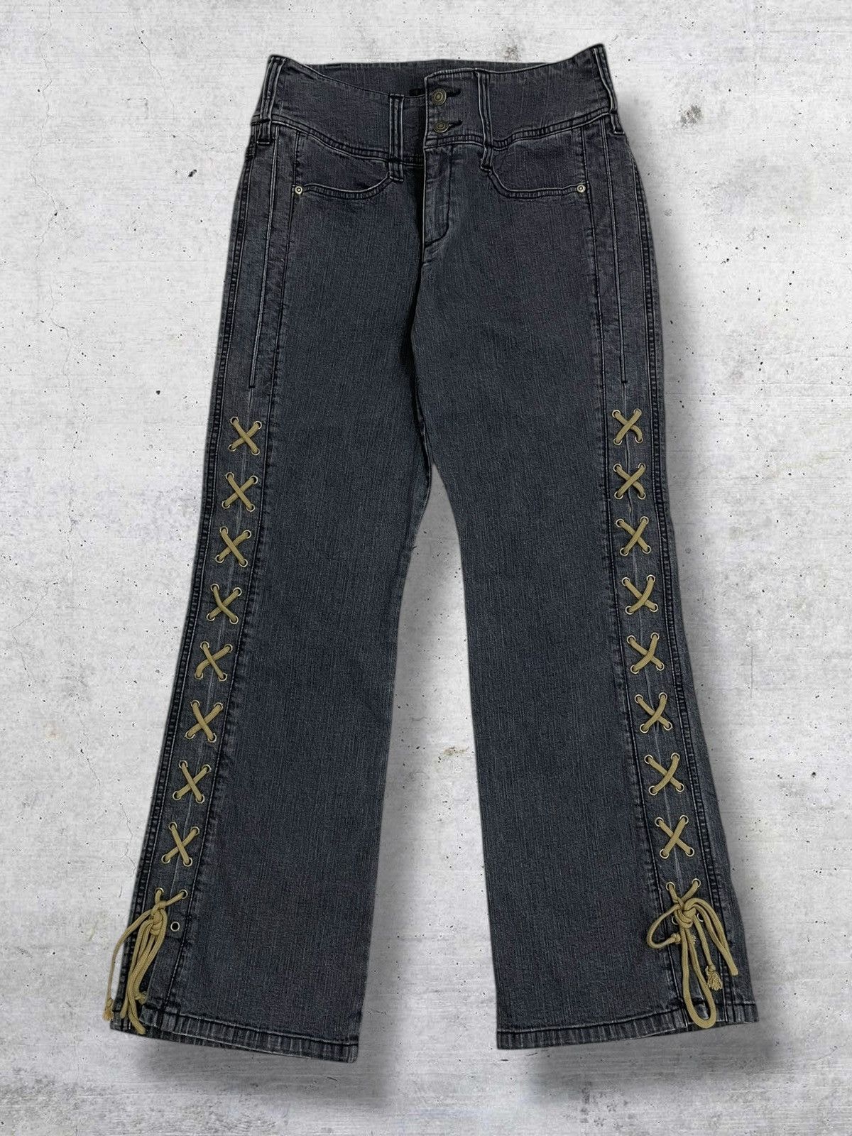 SMILE LAND 1990S JAPAN DESIGNER LACE UP FLARED OG DENIM