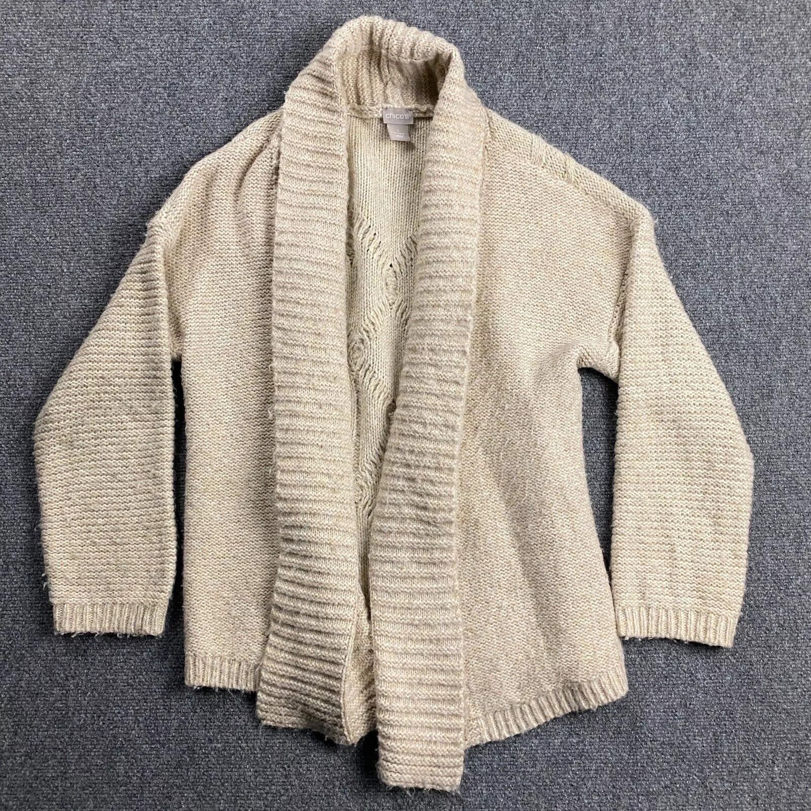 Chicos Chico's Cardigan Women's Medium Beige Knit Cotton Sweater 1 Size M / US 6-8 / IT 42-44 - 1 Thumbnail