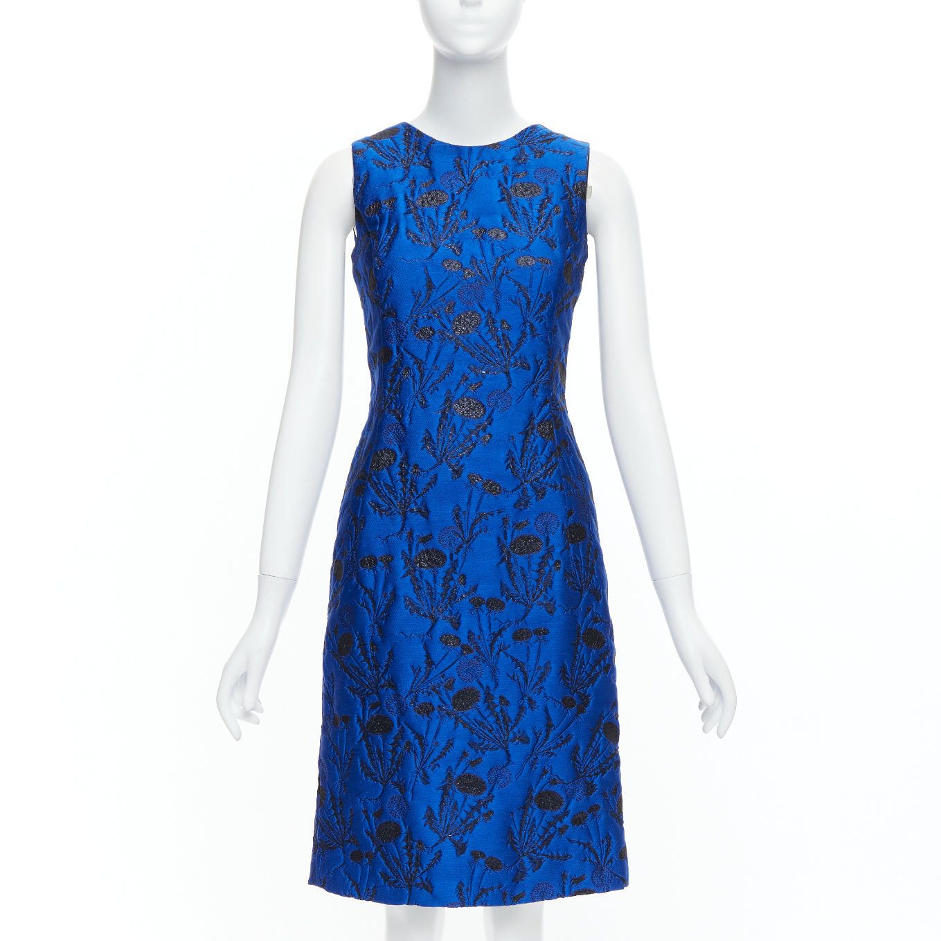 Oscar De La Renta OSCAR DE LA RENTA blue black lurex floral cloque midi dress US0 XS Size XS / US 0-2 / IT 36-38 - 1 Thumbnail