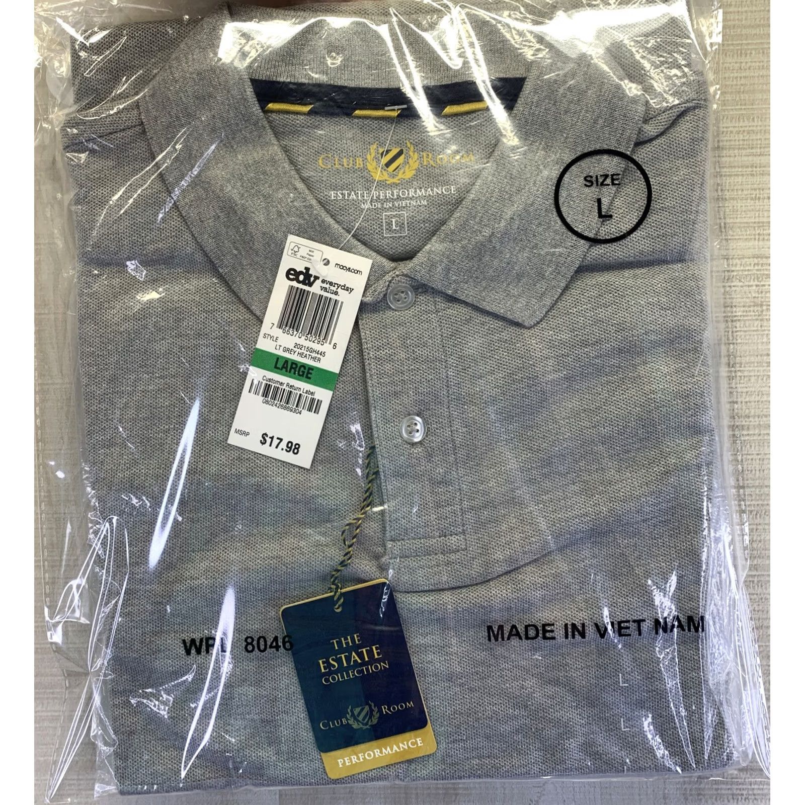 Club Room Club Room Estate Performance Polo Shirt Mens L Lt Grey Heather NWT-7585 Size US L / EU 52-54 / 3 - 2 Thumbnail