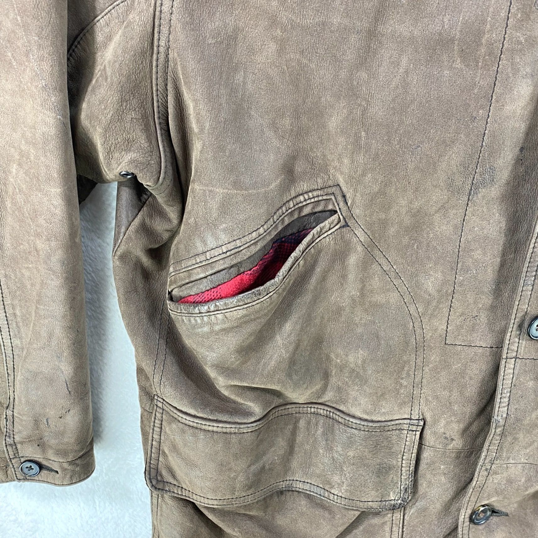 Banana Republic VINTAGE Banana Republic Brown Leather Heavy Button Up Coat Flannel Lined Large Men Coat Long Size US L / EU 52-54 / 3 - 4 Thumbnail
