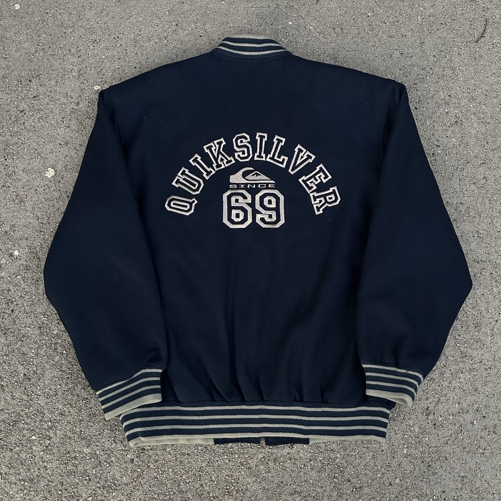 Quiksilver × Vintage Vintage 90s Quiksilver Navy Blue Wool Varsity Jacket Small Size US S / EU 44-46 / 1 - 2 Thumbnail