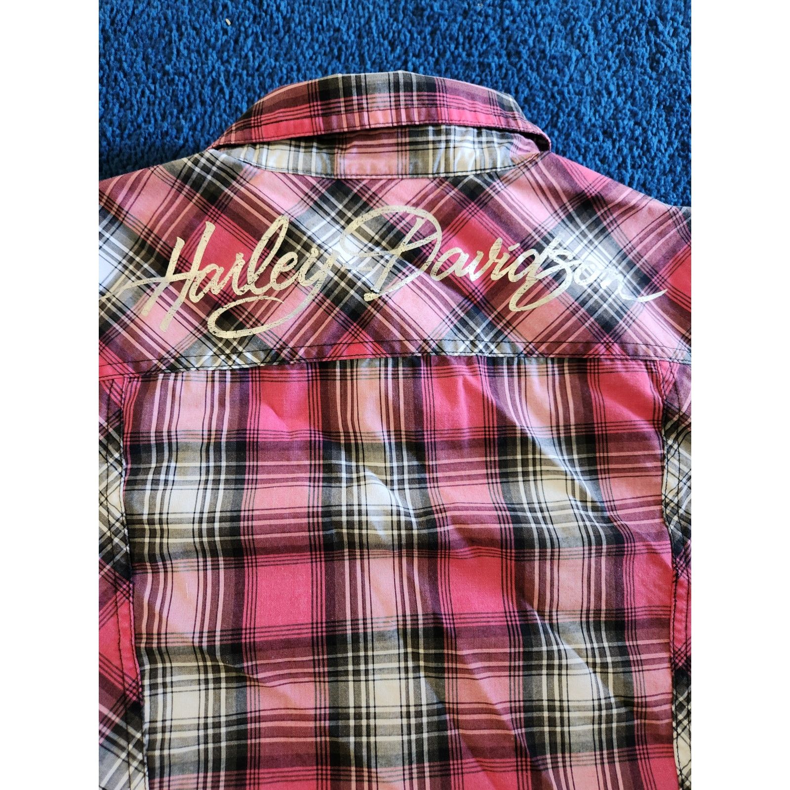 Harley Davidson Harley Davidson Women's Short Sleeve Pink Plaid Shirt Lg Size L / US 10 / IT 46 - 3 Thumbnail