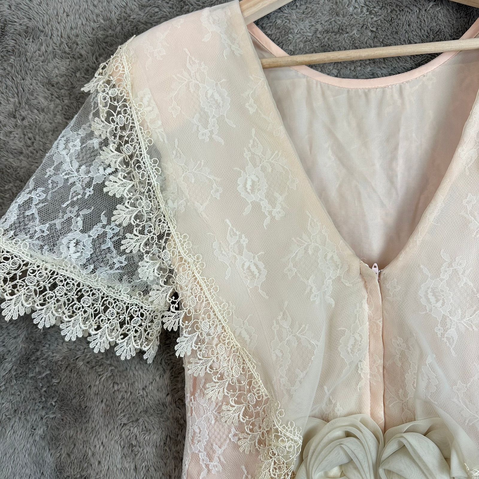 Other Vintage 80s Pink Lace Dress Victorian Frilly Cottage Prom Size ONE SIZE - 7 Thumbnail