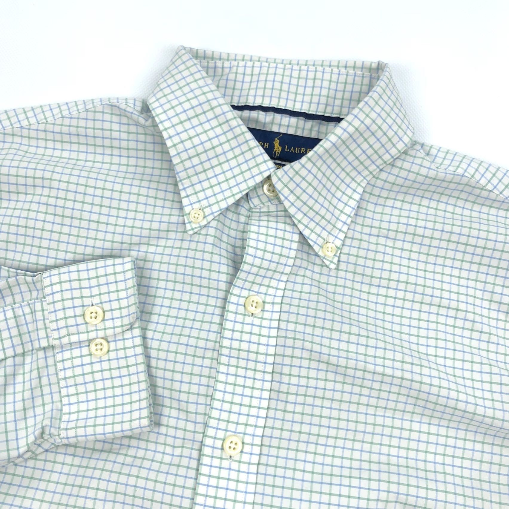 Ralph Lauren Ralph Lauren Performance Men's M White Green Blue Check Button-Down Shirt Size US M / EU 48-50 / 2 - 2 Thumbnail