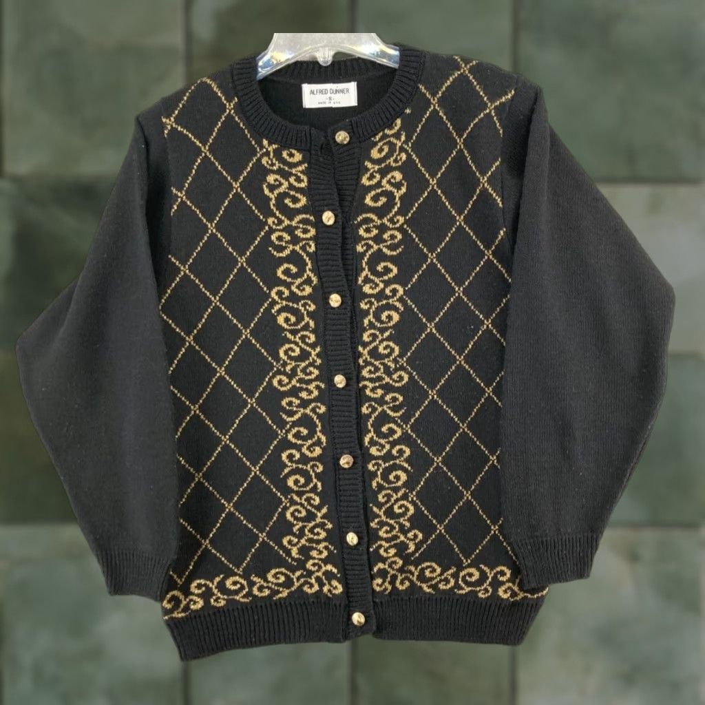 Vintage VINTAGE Alfred Dunner Sweater Cardigan Women S US Made Black Geometric Knit Button Vintage USA 50s-60s Mens? Size S / US 4 / IT 40 - 1 Thumbnail