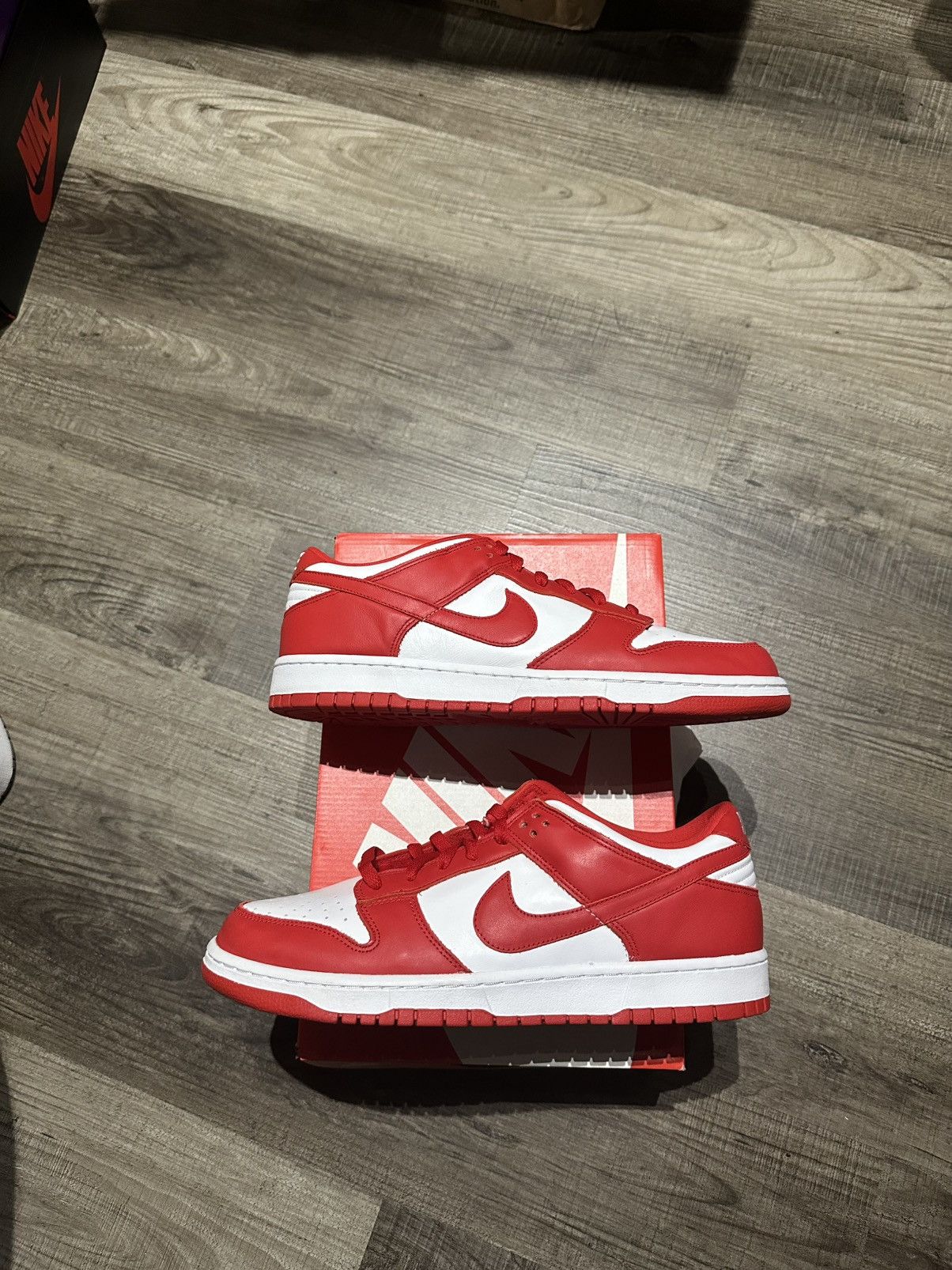 Nike Nike Dunk Low Red White Cu1727-100 Size 12 Used Size US 12 / EU 45 - 1 Thumbnail