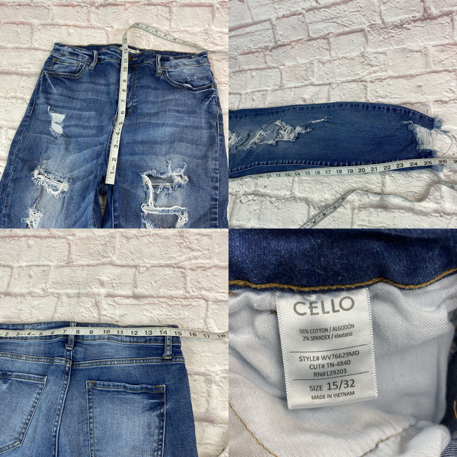 Vintage Cello Jeans Women 15 Distressed High Rise Medium Wash Stretched Whiskered Size 36" / US 14 / IT 50 - 8 Thumbnail