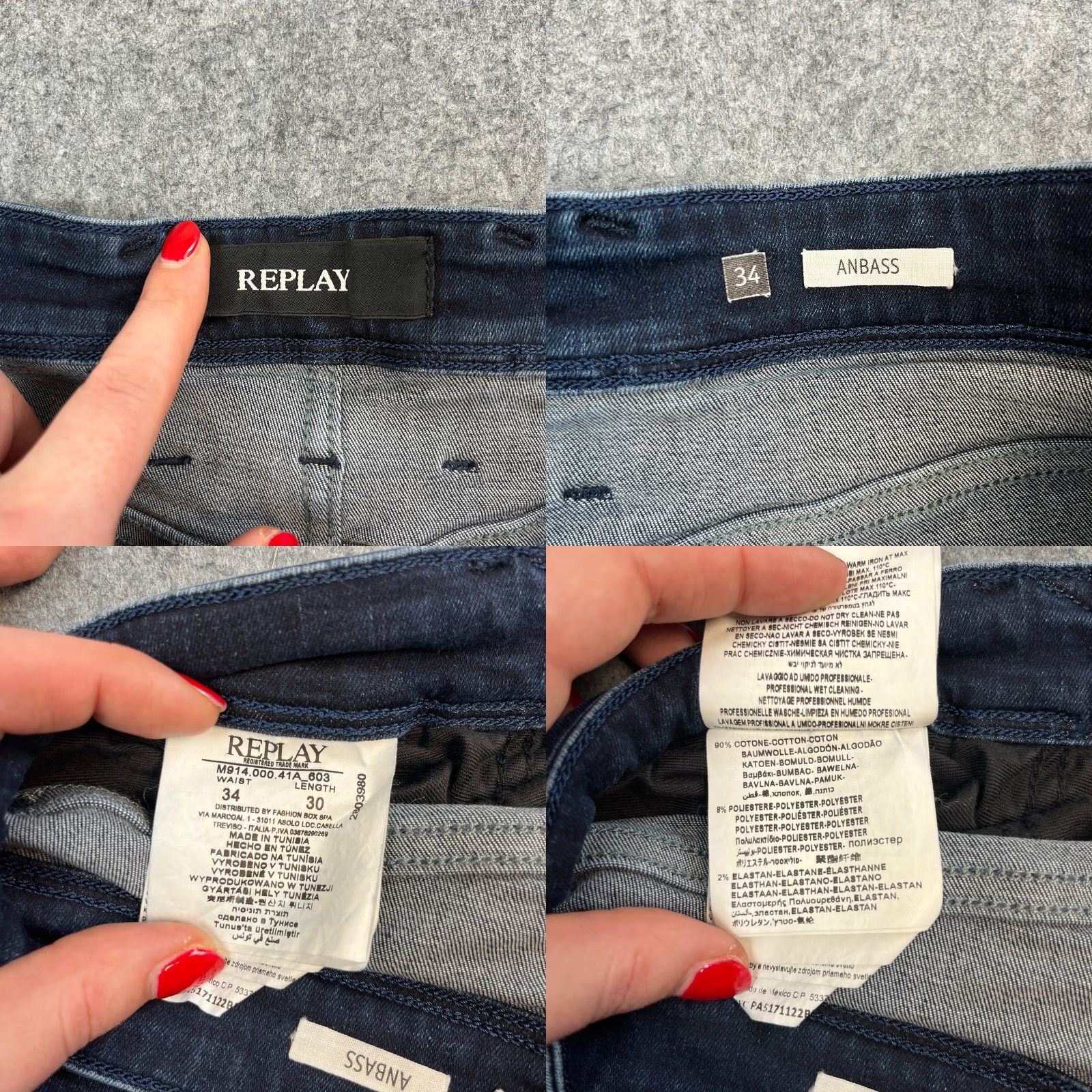 Replay Replay Anbass Mens Jeans Slim Skinny 32 Dark Wash Blue Stretch Zip Fly Denim 5-Pocket Style Slim Men Jeans Brand Replay Anbass Size US 32 / EU 48 - 8 Thumbnail