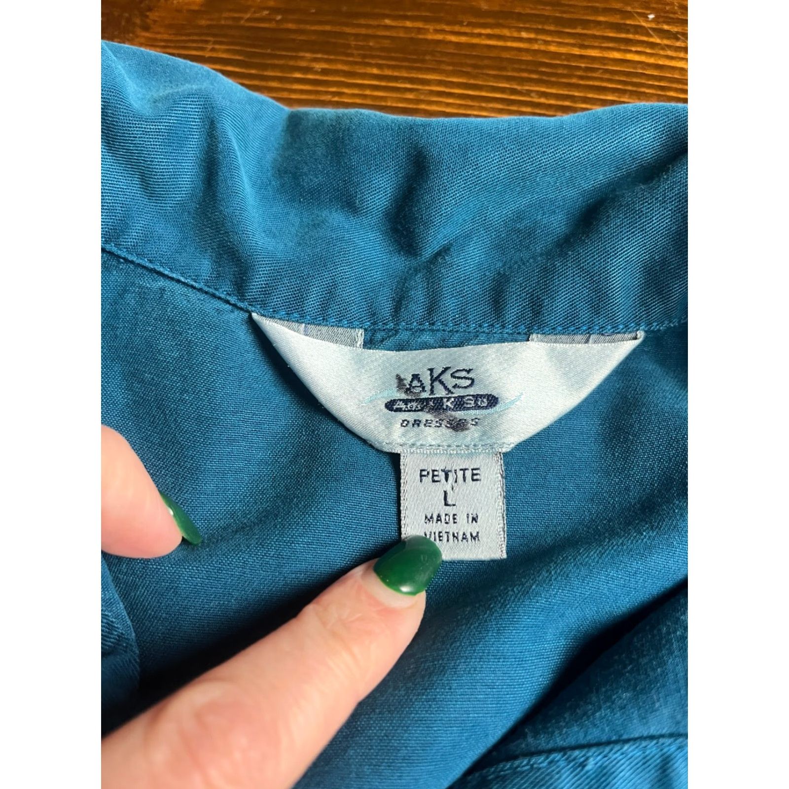 Vintage AKS Shirt, Women's Size Large Petite, Blue, Button Up, Vintage, Knit? (Wait) Size L / US 10 / IT 46 - 7 Thumbnail