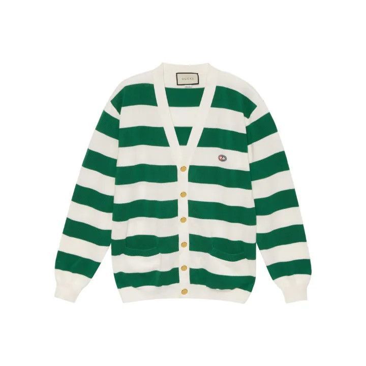 Gucci Gucci Gucci Green Striped Knit Cardigan for Men -2506 Size US M / EU 48-50 / 2 - 1 Thumbnail