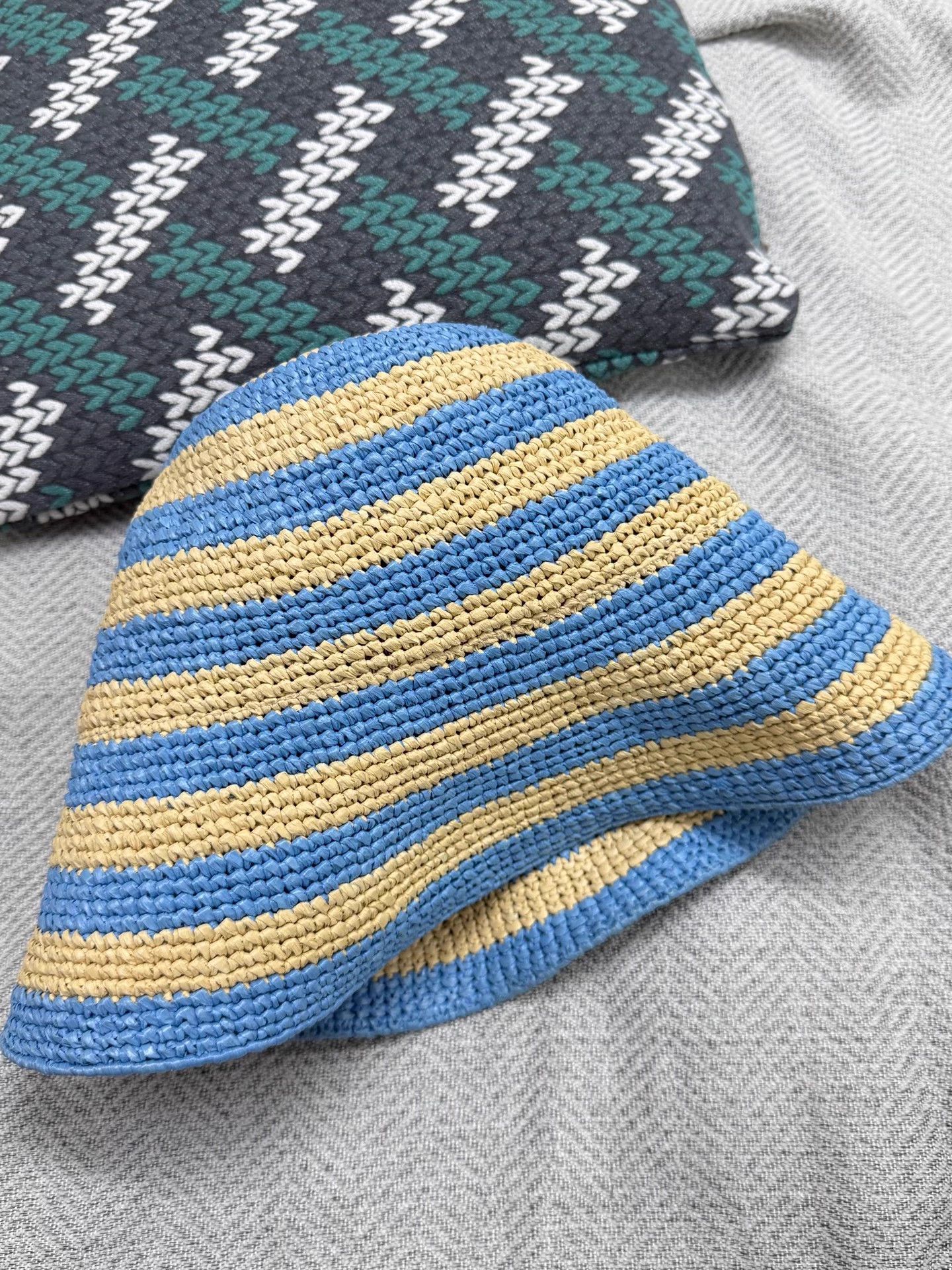 Prada Prada blue stripe straw fisherman hat S new Size ONE SIZE - 3 Thumbnail