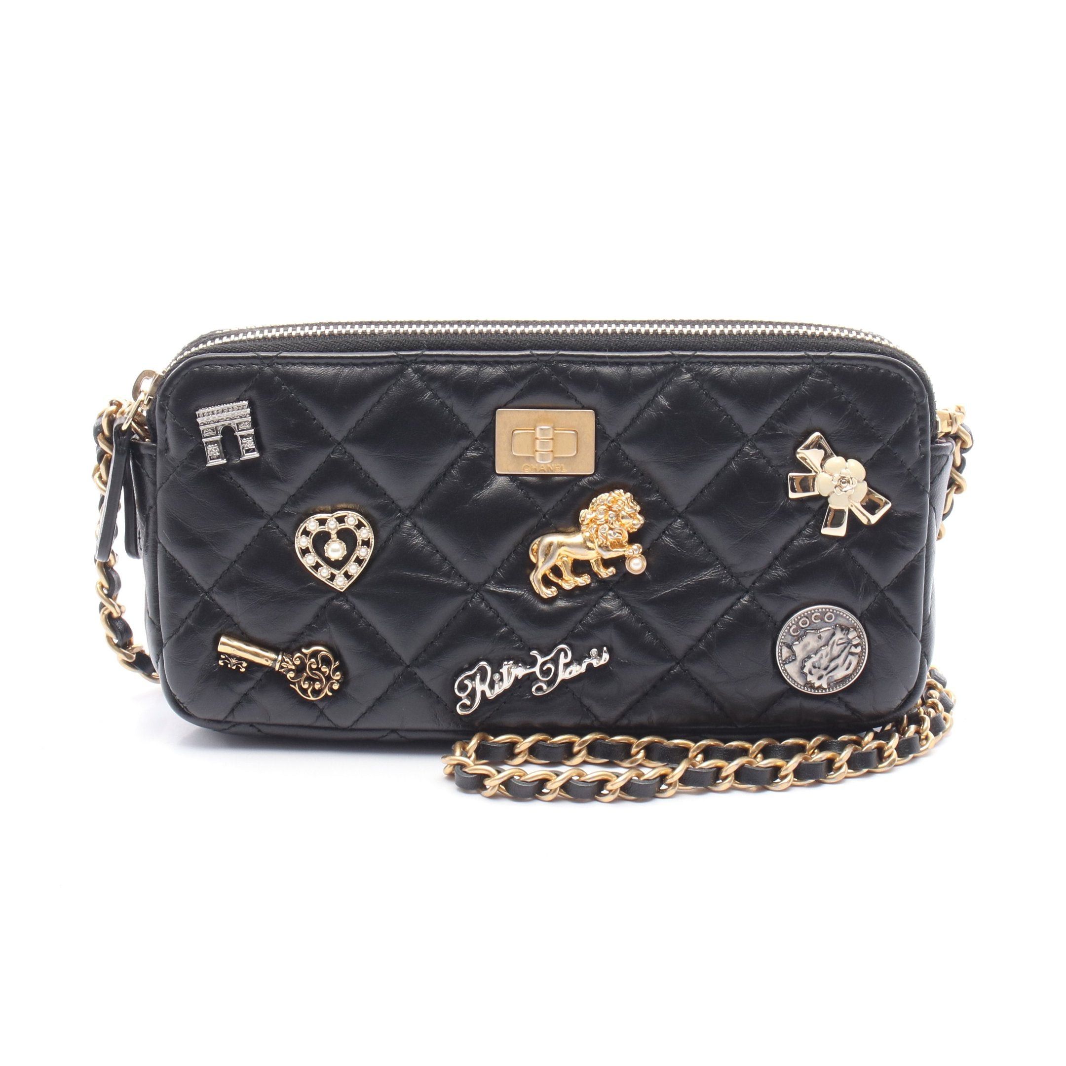 Chanel 2.55 Matelasse Chain Shoulder Bag Leather Black Gold Hardware, Women's