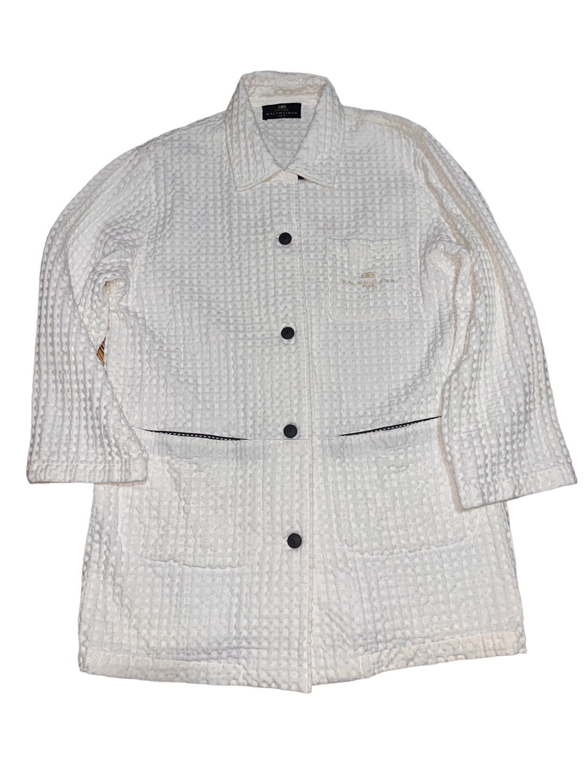image of Balenciaga Tweed Button Up Shirt Jacket Style in White, Men's (Size Large)
