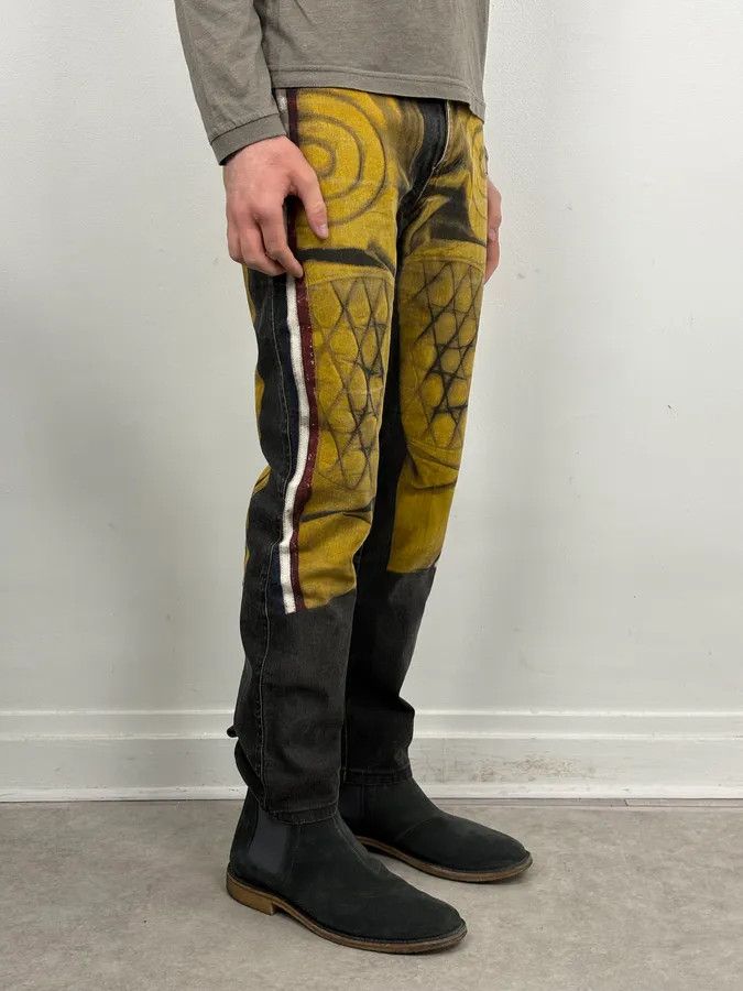Jean Paul Gaultier 2000s Jean Paul Gaultier Black Yellow Trompe LOeil Jeans Size US 30 / EU 46 - 3 Thumbnail