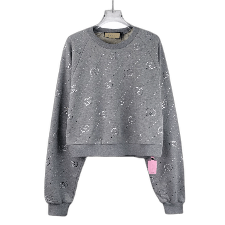 Gucci Gucci Gray Crystal Cotton Long Sleeve Sweatshirt-2506 Size M / US 6-8 / IT 42-44 - 1 Thumbnail
