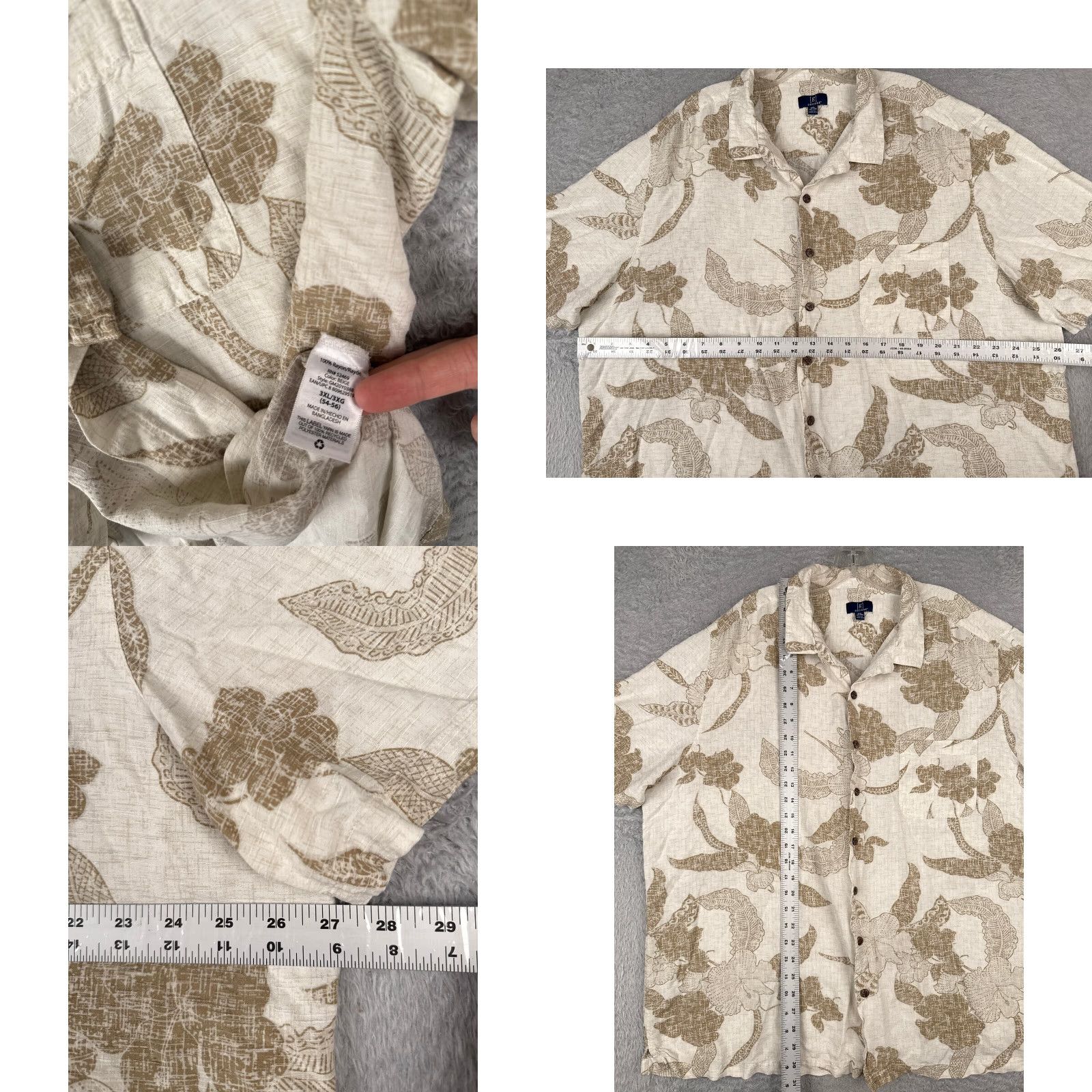 George George Hawaiian Shirt Mens 3XL White Floral Palm Leaf Print Button-Up Rayon Size US XXL / EU 58 / 5 - 8 Thumbnail