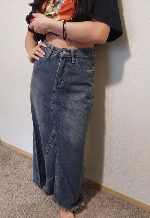 Designer All-Match Long Denim Skirt | Grailed