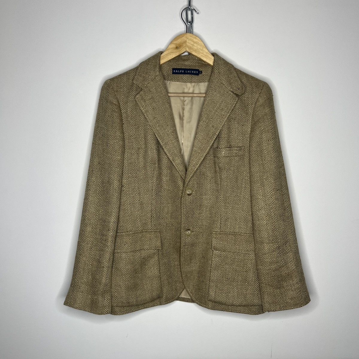 Polo Ralph Lauren Houndstooth Tartan Tweed Silk Linen Blazer