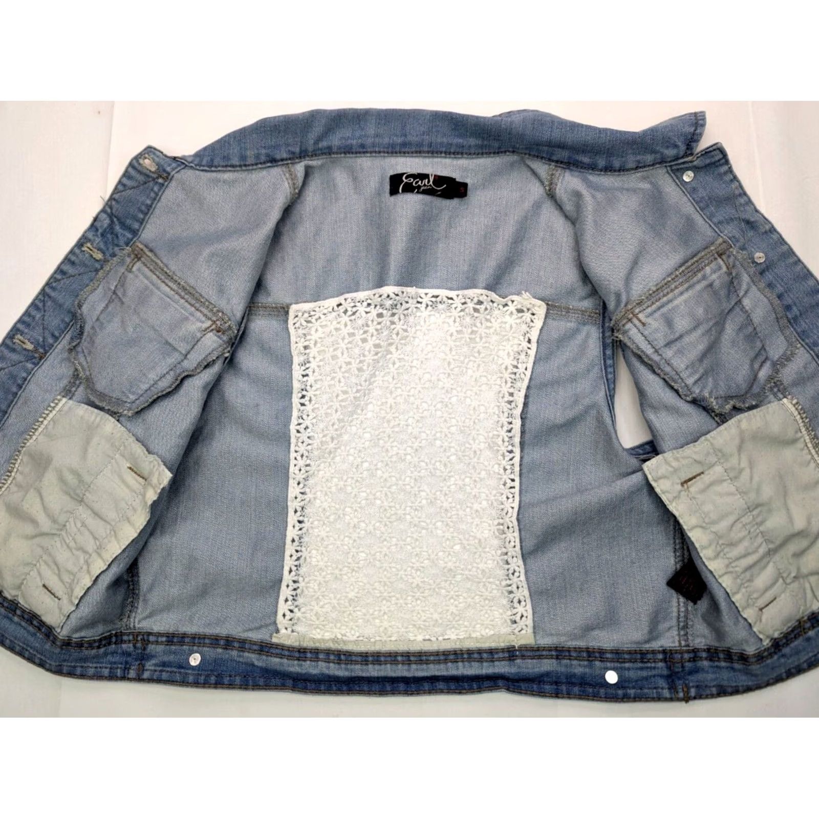 Vintage Earl Jeans Light Wash Denim Vest Blue Straps Back Knit Back Women M Blue Denim Vest Sleeveless Jacket (34x17) Regular Women Size 32" / US 10 / IT 46 - 7 Thumbnail
