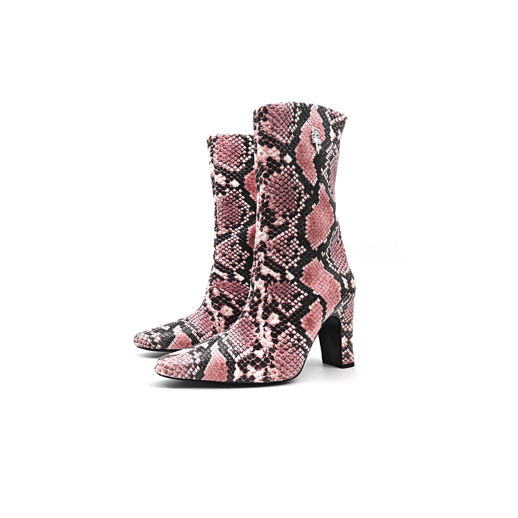 image of Chrome Hearts Sugar Jones Snakeskin High Heel Shoes Mid Boots in Pink, Women's (Size 8)