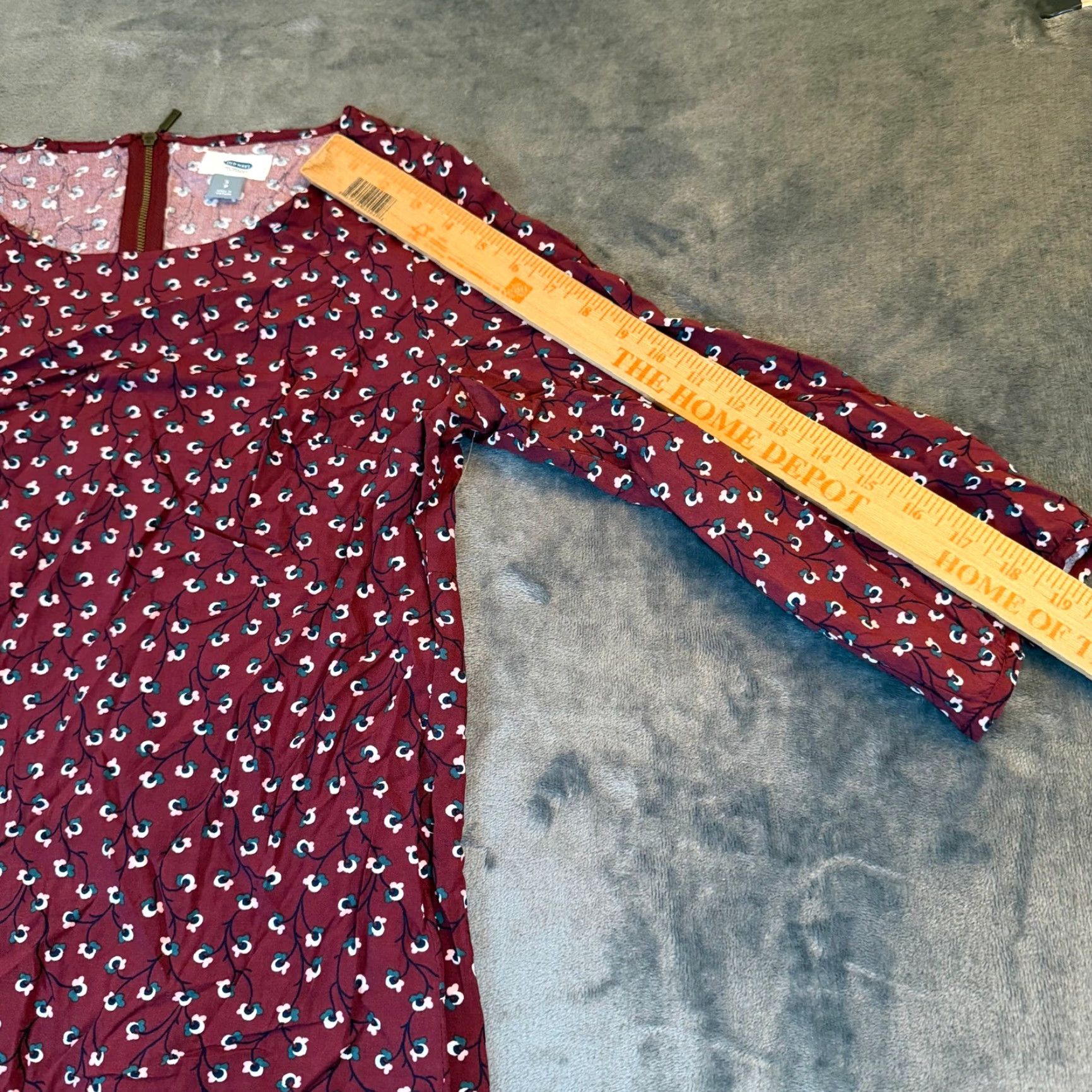 Old Navy Old Navy Womens Small Burgundy Floral Vine Rayon 3/4 Sleeve Shift Dress Size S / US 4 / IT 40 - 7 Thumbnail