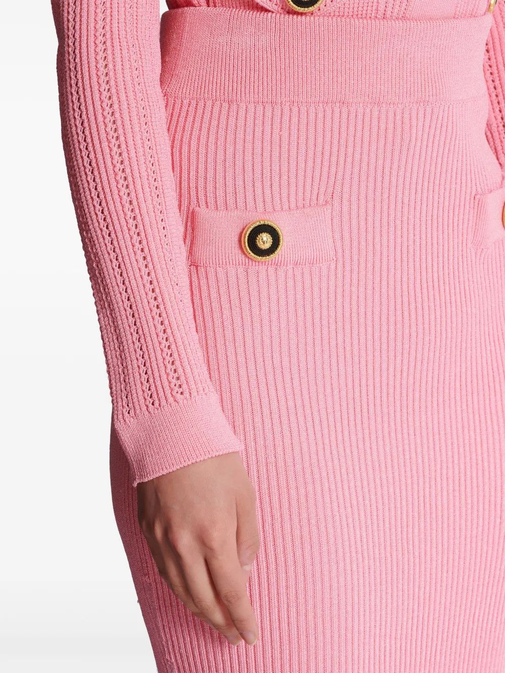 Balmain o1s1wg111225 Woven Midi Skirt in Pink Size 30" / US 8 / IT 44 - 6 Thumbnail