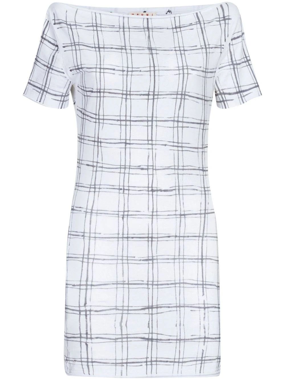 Marni o1w1db10824 Boatneck Mini Dress in White Grey Size L / US 10 / IT 46 - 1 Thumbnail