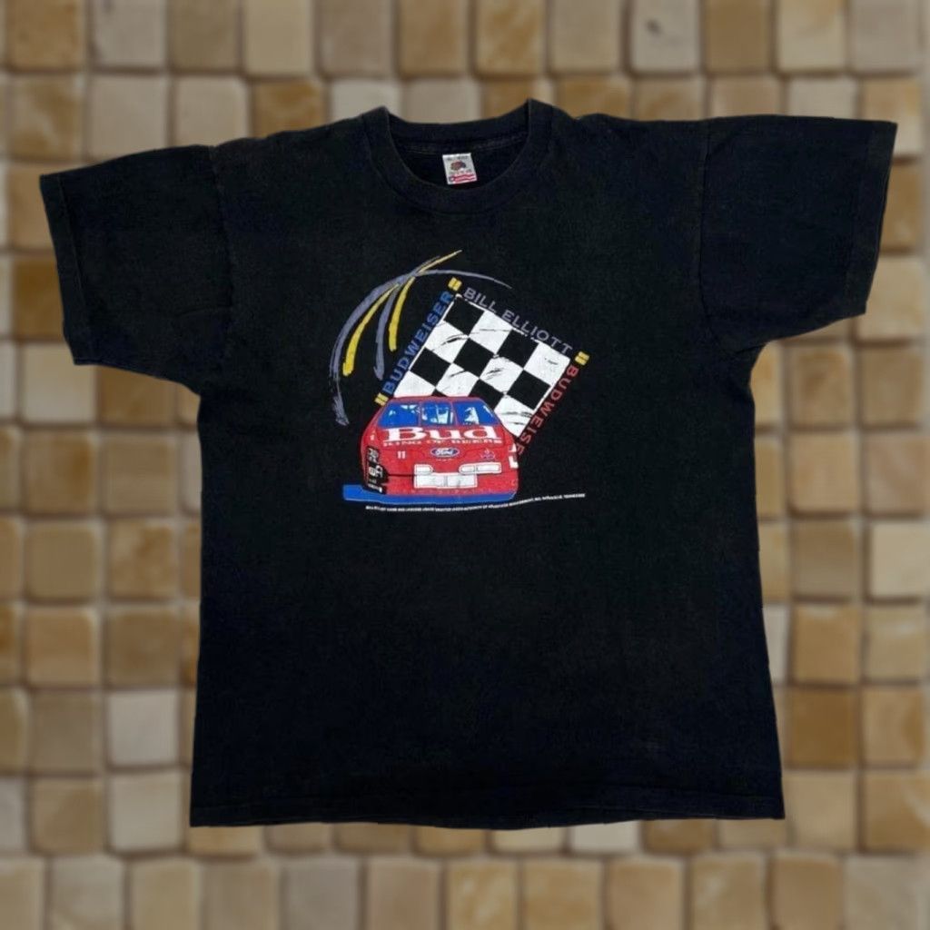 Fruit Of The Loom VINTAGE Nascar Bill Elliott Budweiser Motorsports Graphic Single Stitch T-Shirt XL Mens Black 90s Size US XL / EU 56 / 4 - 1 Thumbnail