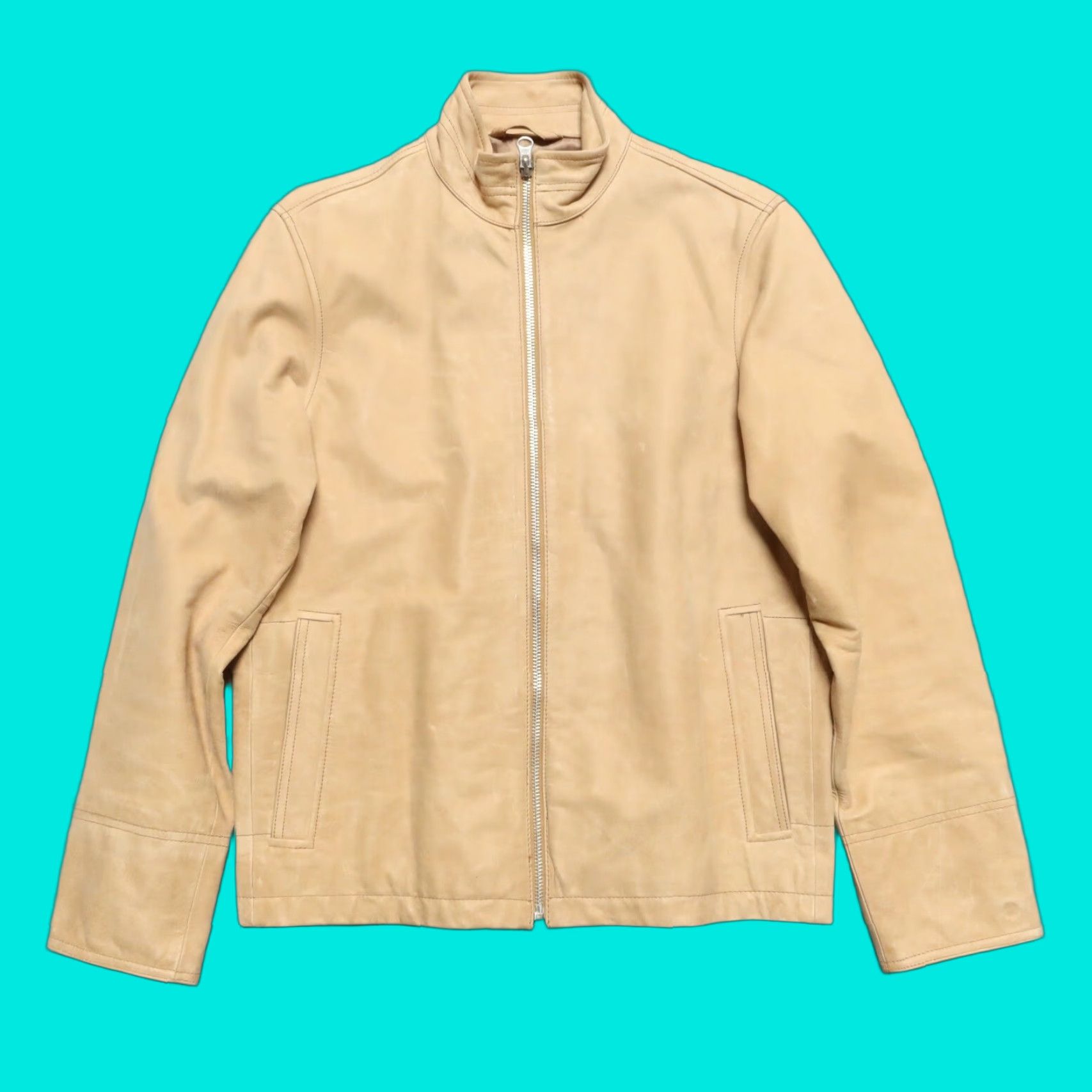 Gap VINTAGE GAP Leather Motorcycle Jacket Mens Leather Jacket Tan Small 2004 90s Cafe Racer Vintage GAP Leather Motorcycle Jacket Size US S / EU 44-46 / 1 - 1 Thumbnail