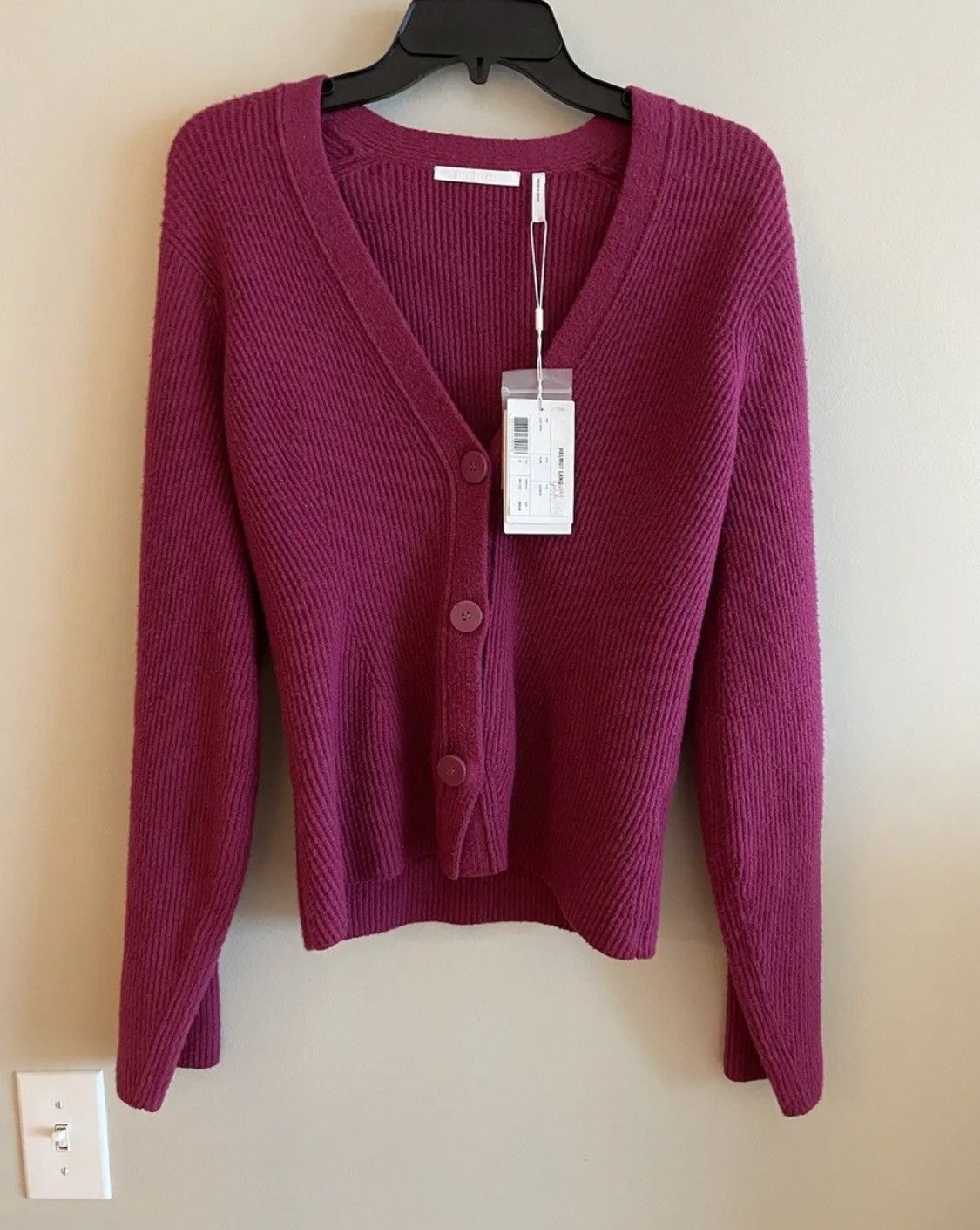 image of Helmut Lang Cozy V Neck Cardigan - Plum Xs, Women's