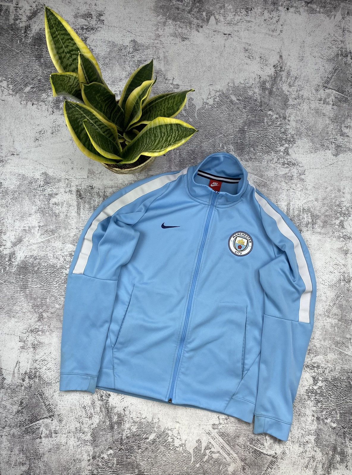 Pre-owned Nike Vintage  Manchester City Blue Soccer Zip Hoodie Jersey