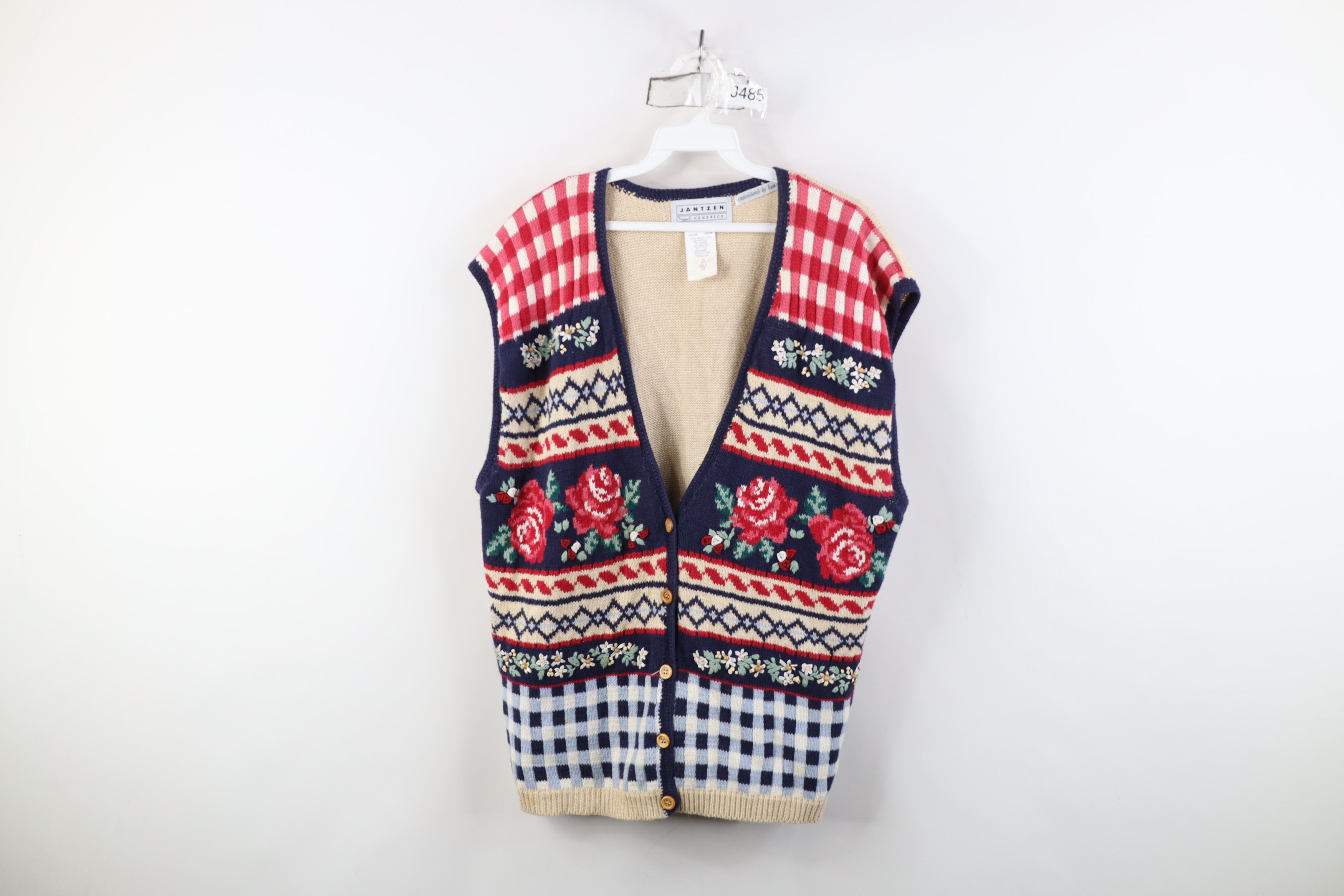 Vintage Vintage 90s Country Primitive Embroidered Sweater Vest Size L / US 10 / IT 46 - 1 Thumbnail